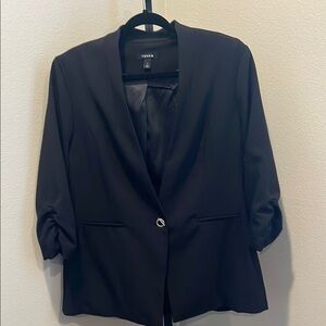 Torrid Black Blazer 3/4 Ruched Sleeves Lightweight NWOT